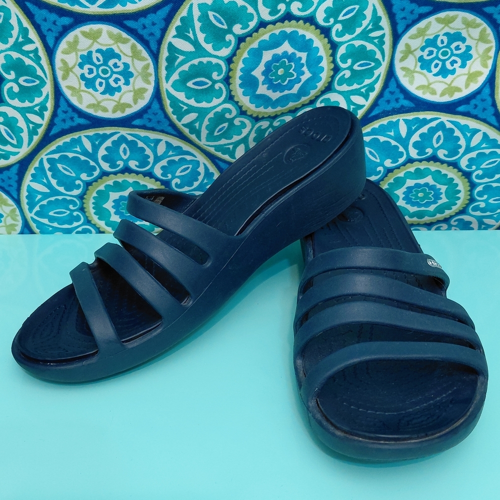 CROCS Dark Blue Strappy Slides